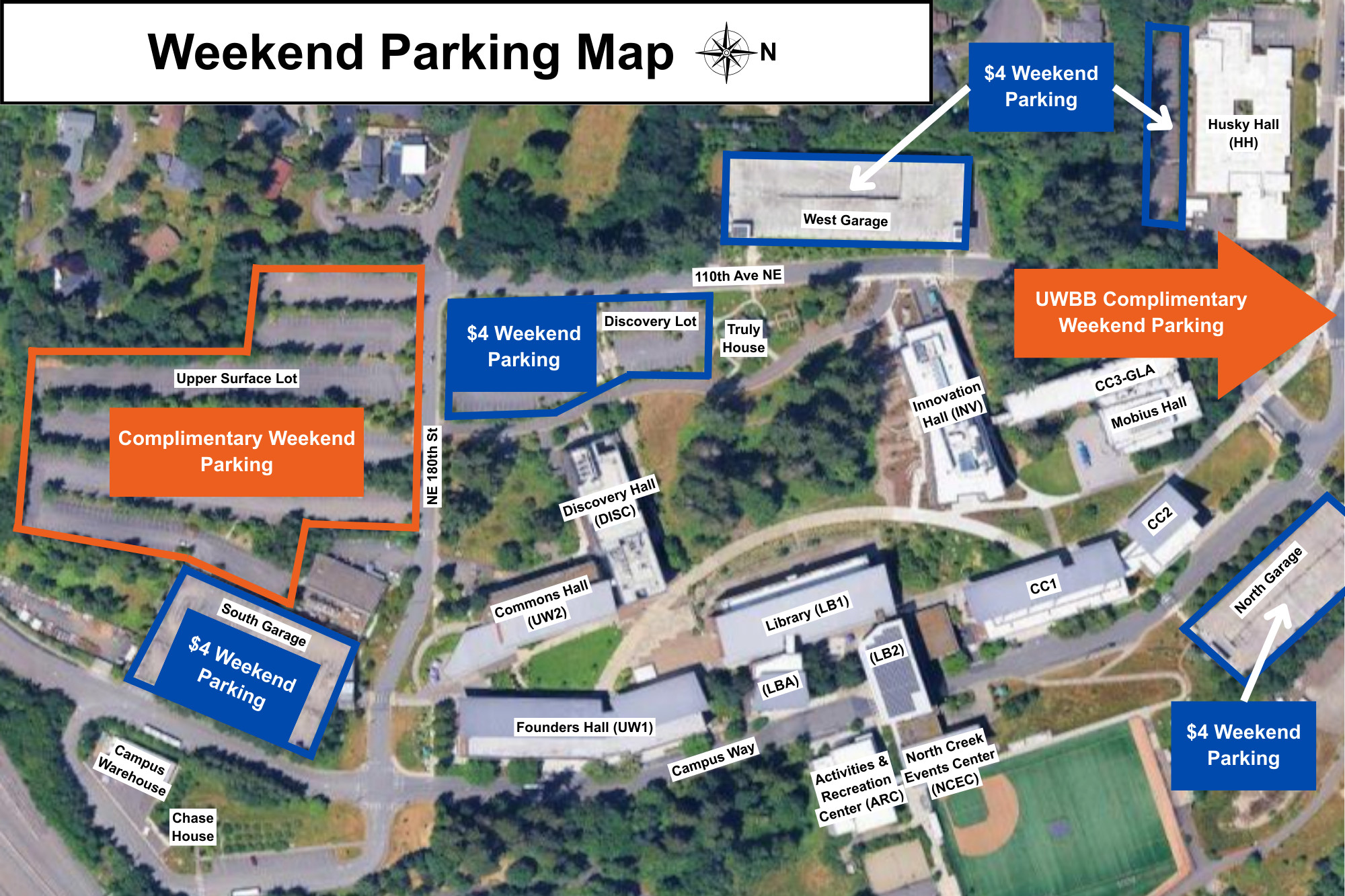 UW Bothell Weekend Parking Map