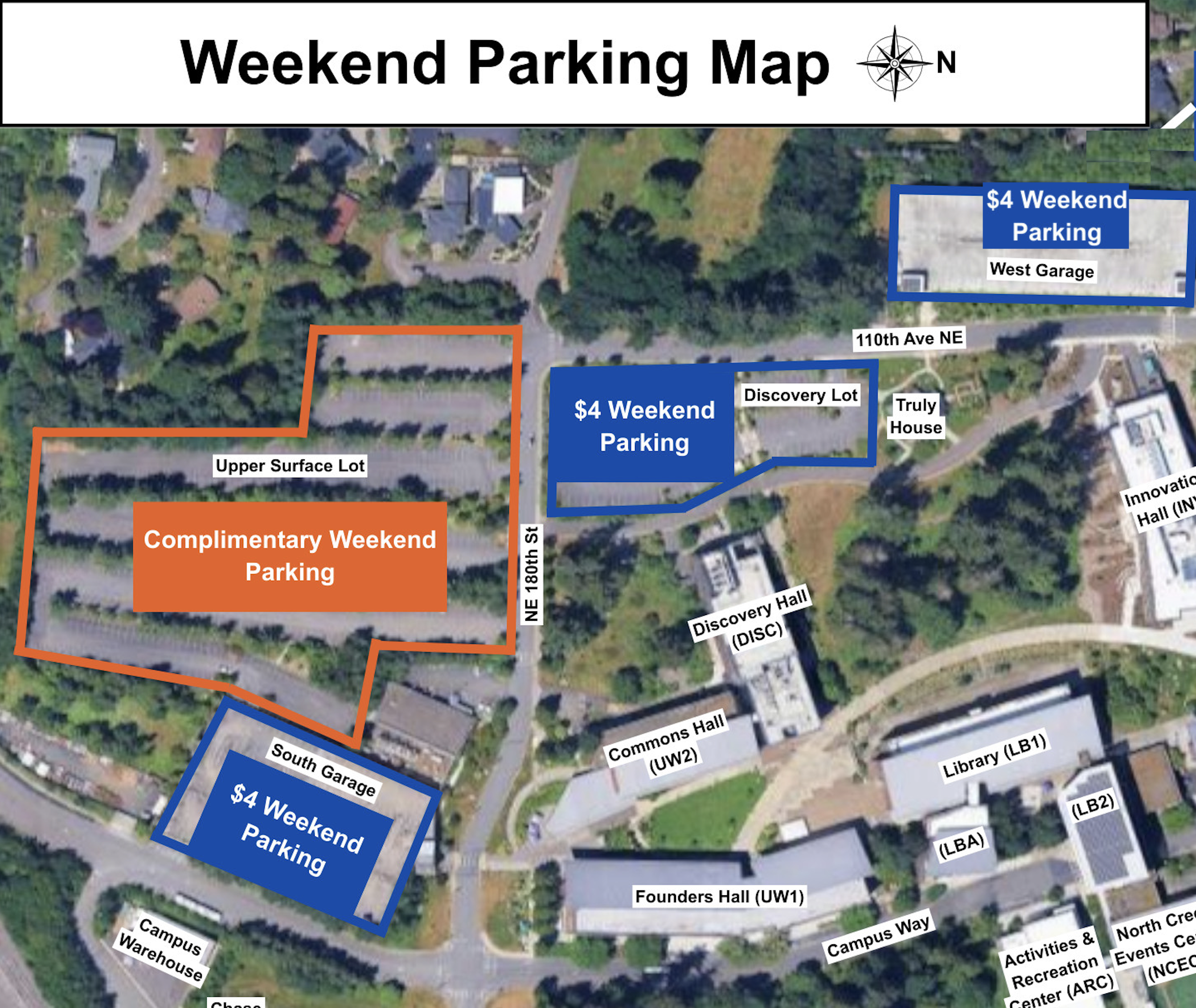 UW Bothell Weekend Parking Map